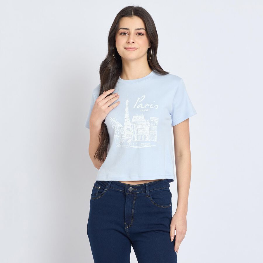 Ladies' 100% Cotton Crop  Top, Blue, large