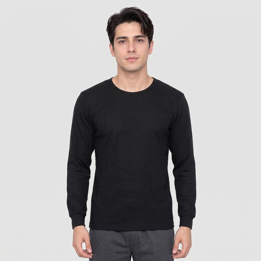 Men's Black Long Sleeve Thermal, काला, large