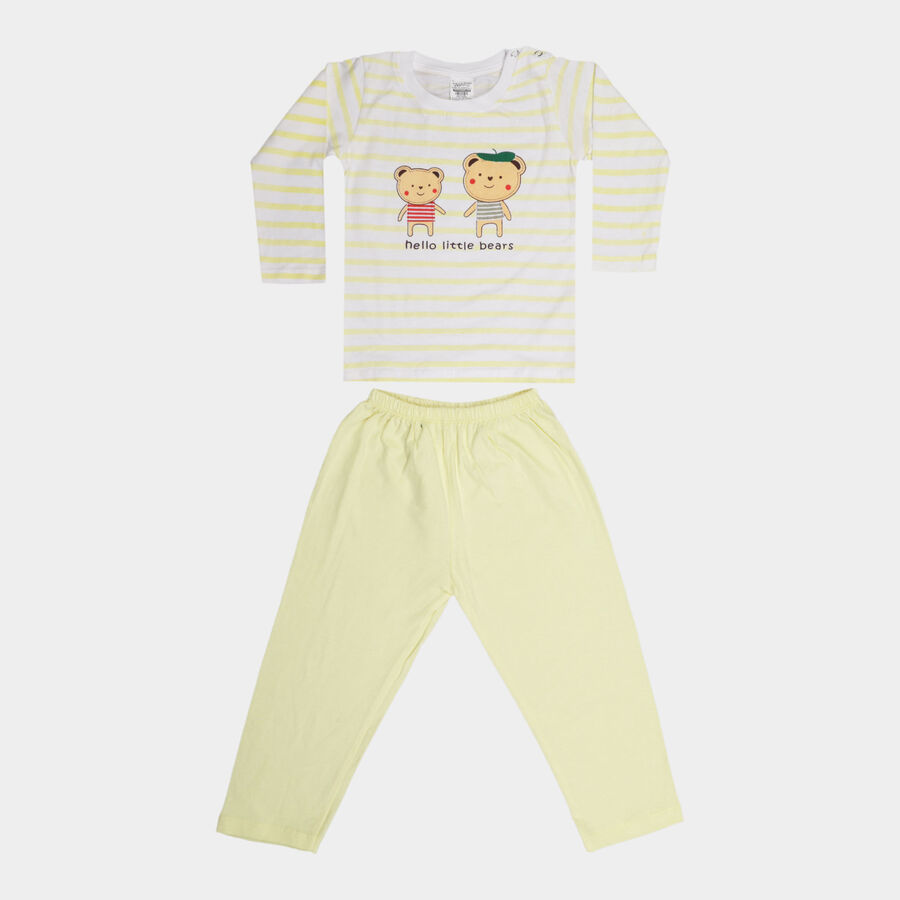 Infants Cotton Stripes Baba Suit, Yellow, large image number null