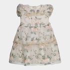 Girls' Beige Fit and Flare Lace Overlay Frock, गहरा पीला, small