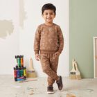 Boys Brown Crew Neck Printed Baba Suit, भूरा, small