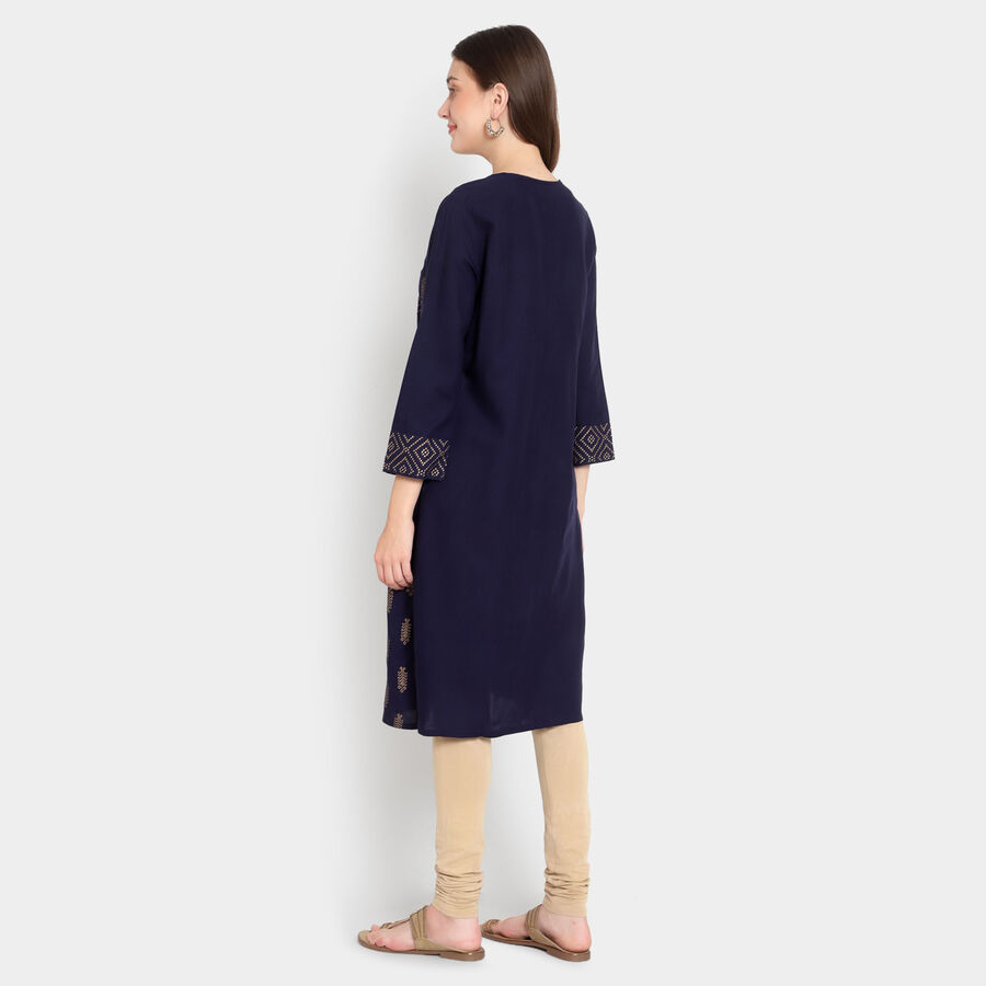 Printed 3/4Th Sleeves Kurta, Navy Blue, large image number null