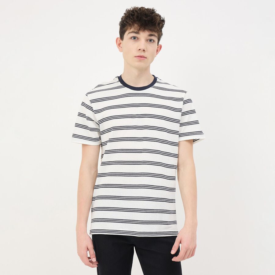 Men's Bright Snow White Round Neck Casual T-Shirt, White, large