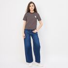 Women's Dark Chocolate Brown Cotton Round Neck Minimalist T-Shirt, Brown, small