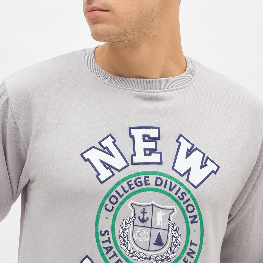 Men's Light Grey Crew Neck Casual Printed Sweatshirt, Light Grey, large image number null