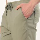 Men's Muted Olive Green Slim Fit Elastic Waist Casual Trousers, Light Green, small