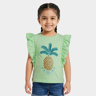 Girls' Mint Green Round Neck Regular T-Shirt
