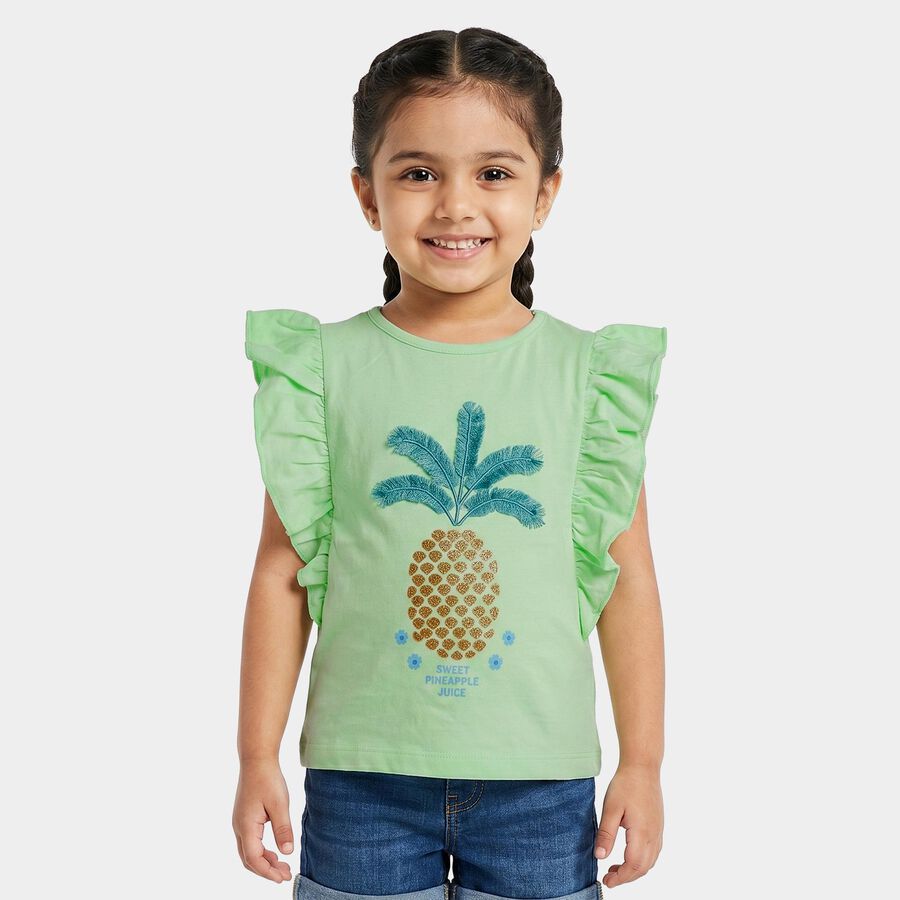 Girls' Mint Green Round Neck Regular T-Shirt, Light Green, large