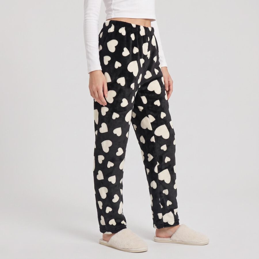 Women's Black Straight Fit Heart Pyjama, Black, large