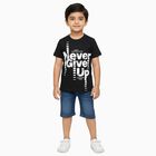 Boys Jet Black Round Neck Casual T-Shirt, काला, small image number null