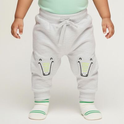Infants Light Heather Grey Crocodile Embroidered Cotton Blend Pyjama