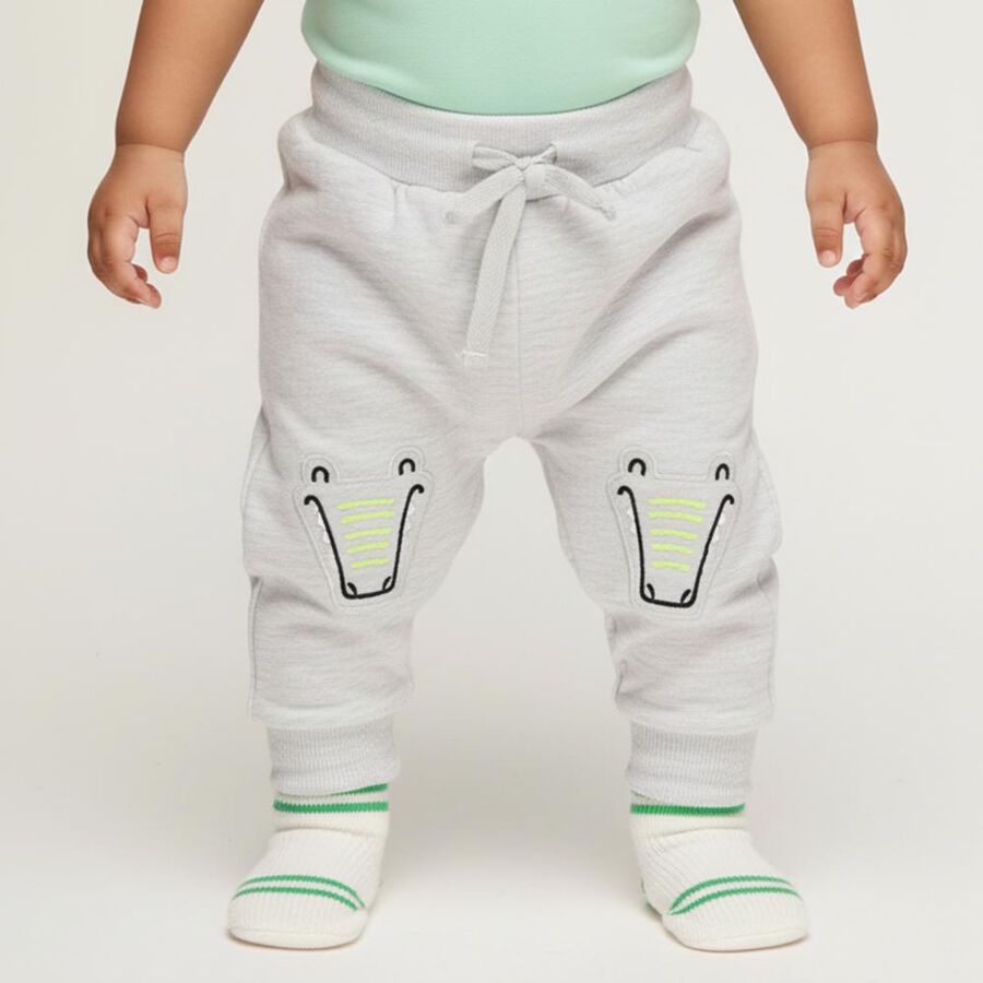 Infants Light Heather Grey Crocodile Embroidered Cotton Blend Pyjama, मिश्रित हल्का ग्रे, large image number null