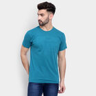 Cotton Solid Round Neck T-Shirt, Teal Blue, small image number null