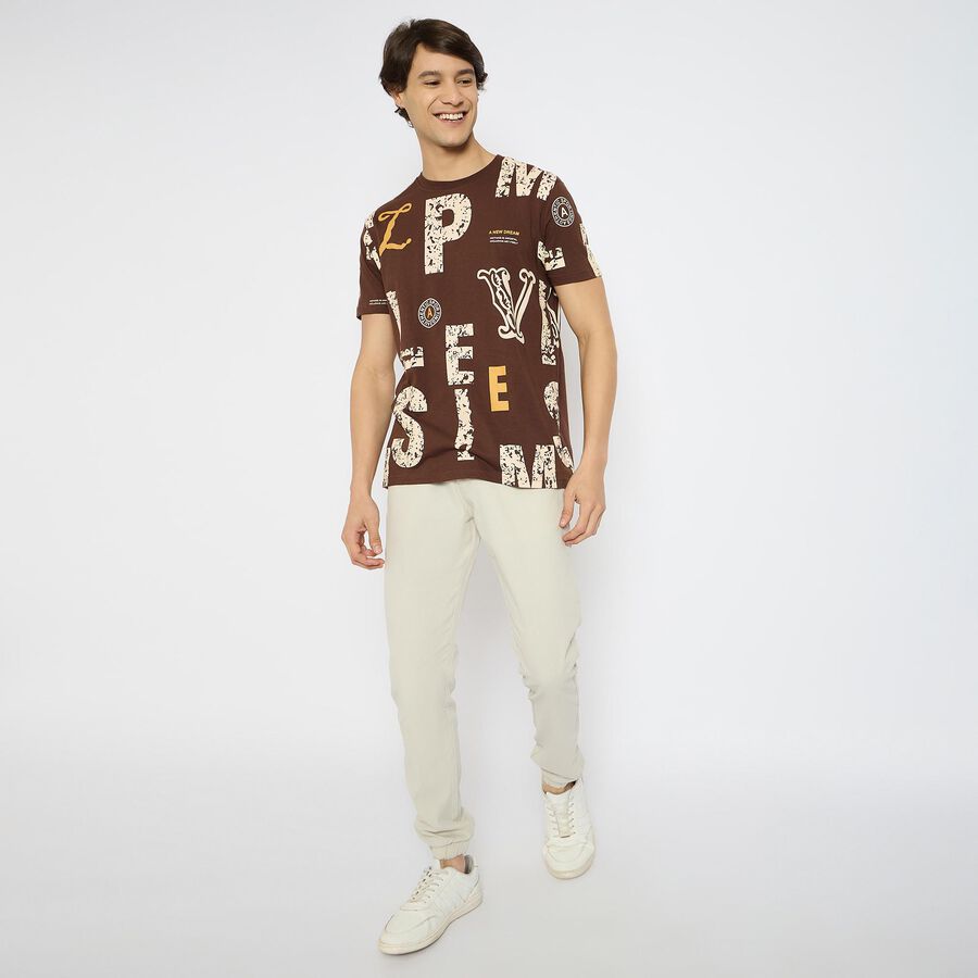 Men's 100% Cotton Round Neck Half Sleeves T-Shirt, Brown, large