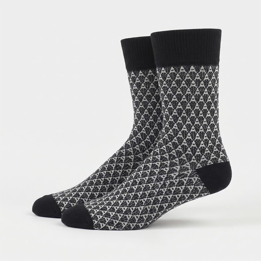 Men's Black Regular Fit Geometric Pack of 1 Socks, Black, large