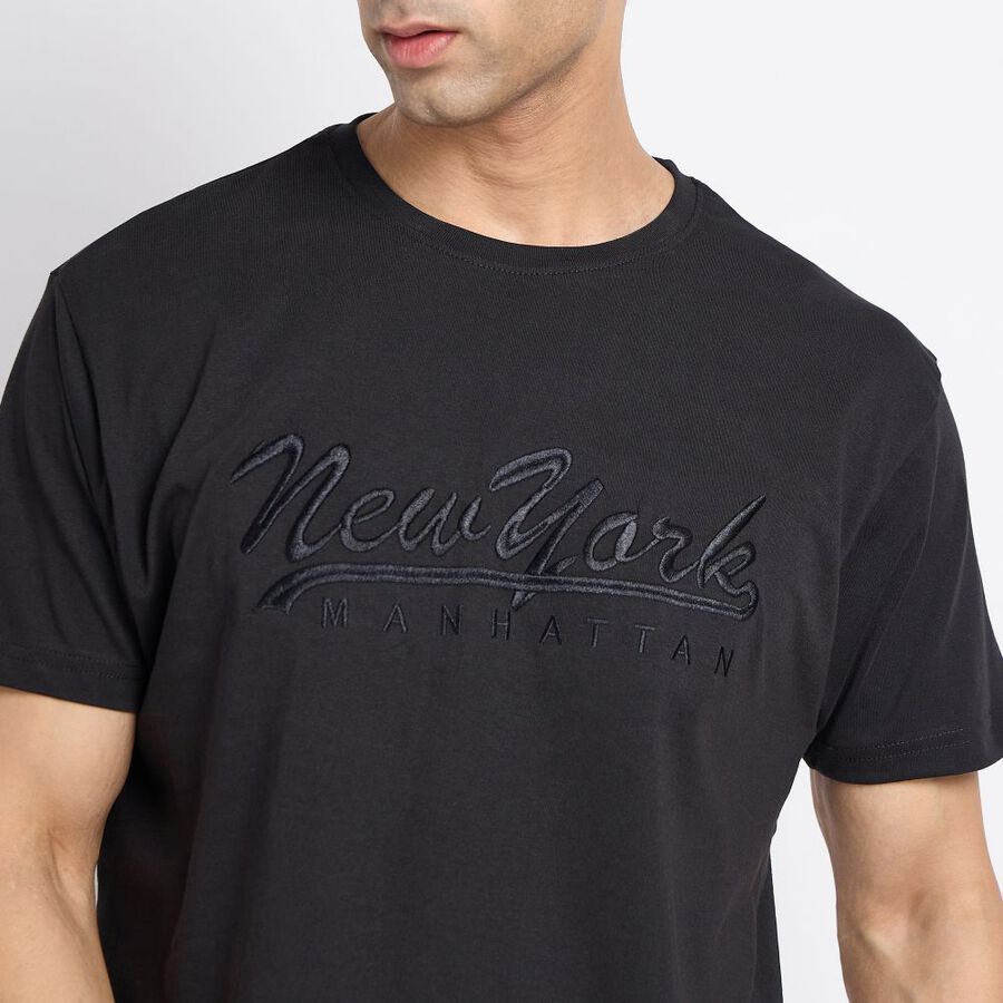 Men's 100% Cotton Round Neck Half Sleeves T-Shirt, काला, large image number null