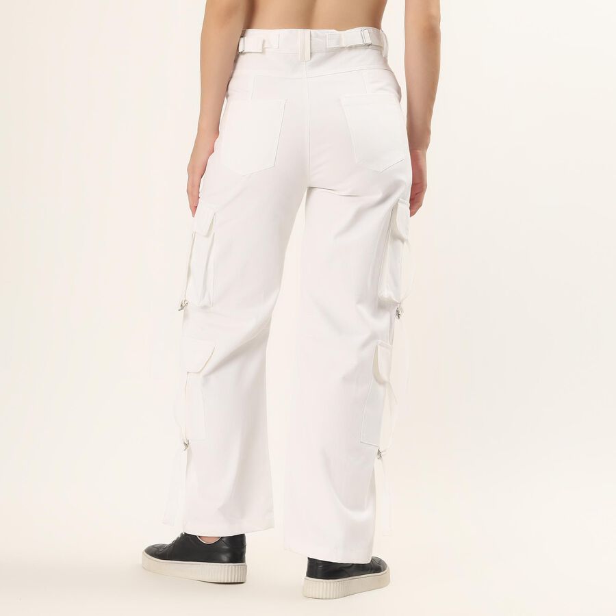 Women's White Wide-Leg High-Rise Patch Pocket Jeans, सफ़ेद, large