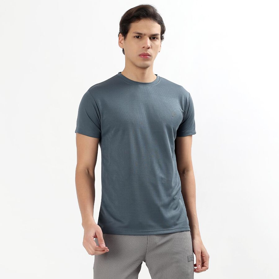 Men's Midnight Blue Crew Neck Athleisure Drifit T-Shirt, मध्यम नीला, large