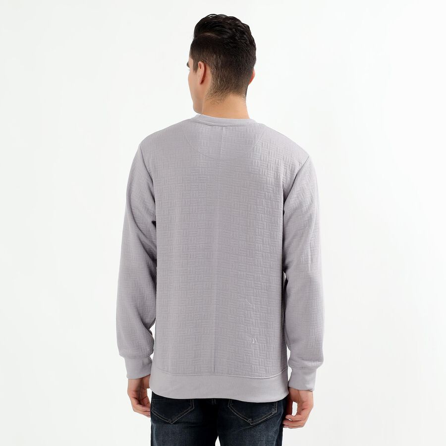 Men's Light Grey Crew Neck Textured Sweatshirt, हल्का ग्रे, large image number null