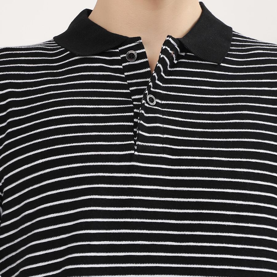Men's Jet Black Polo Collar Casual T-Shirt, काला, large