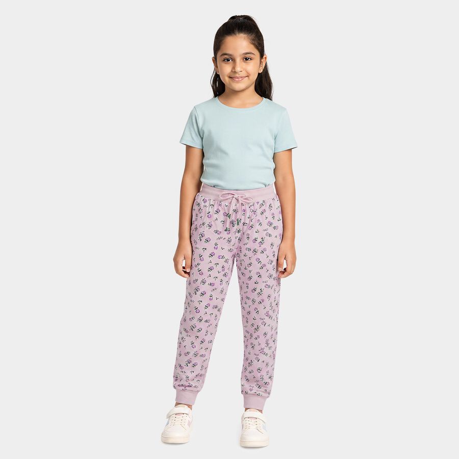 Girls' Lilac Regular Fit Floral Printed Pyjama, Lilac, large