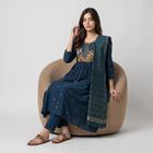 Women's Navy Blue Embroidered Ethnic Set, Teal Blue, small