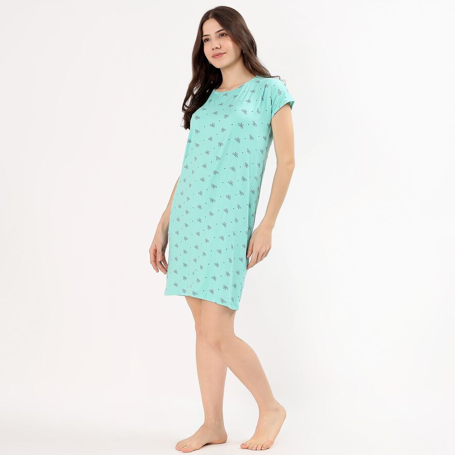 Women's Mint Green Round Neck Casual Nighty, हल्का हरा, large