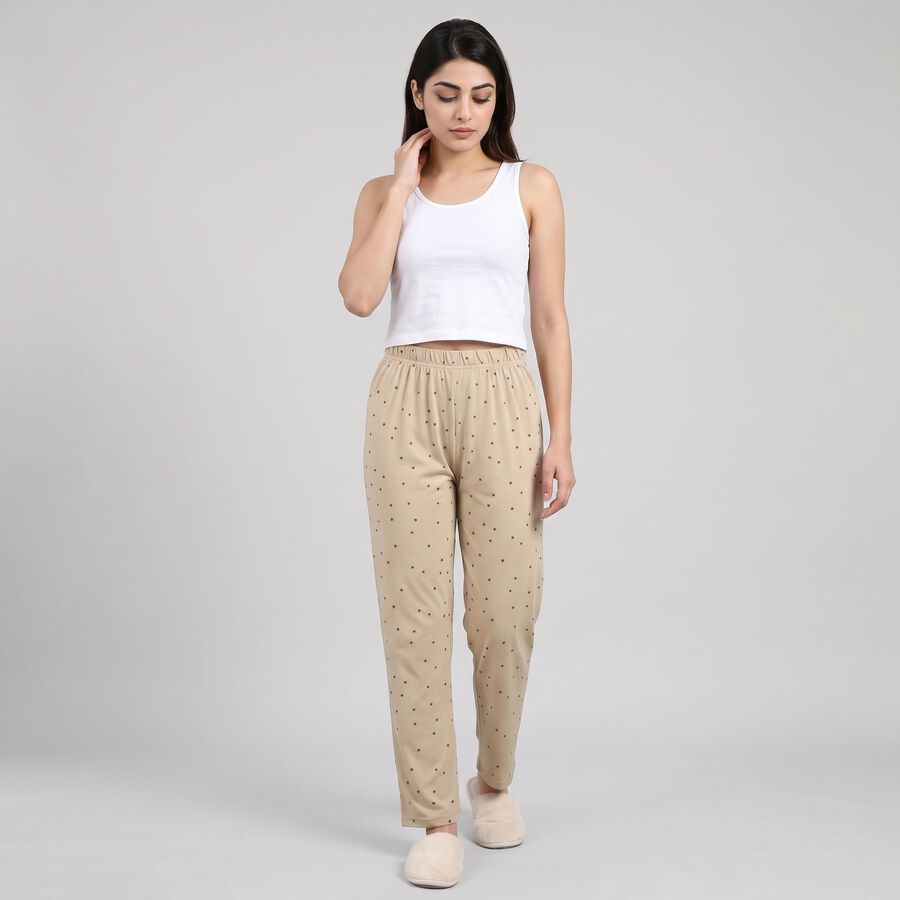 Women's Beige Star Printed Elastic Waist Pyjama, गहरा पीला, large