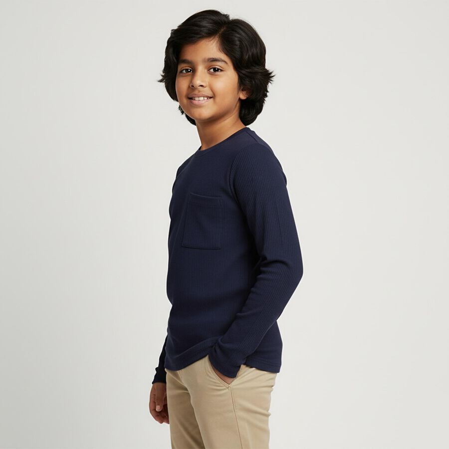 Boys' Deep Midnight Navy Blue Crew Neck Casual T-Shirt, नेवी ब्लू, large image number null