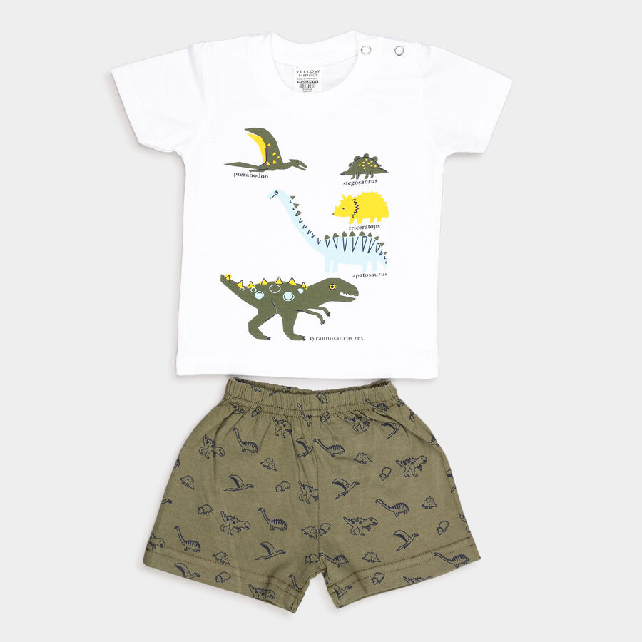 Infants Cotton Round Neck Baba Suit, Olive, large image number null