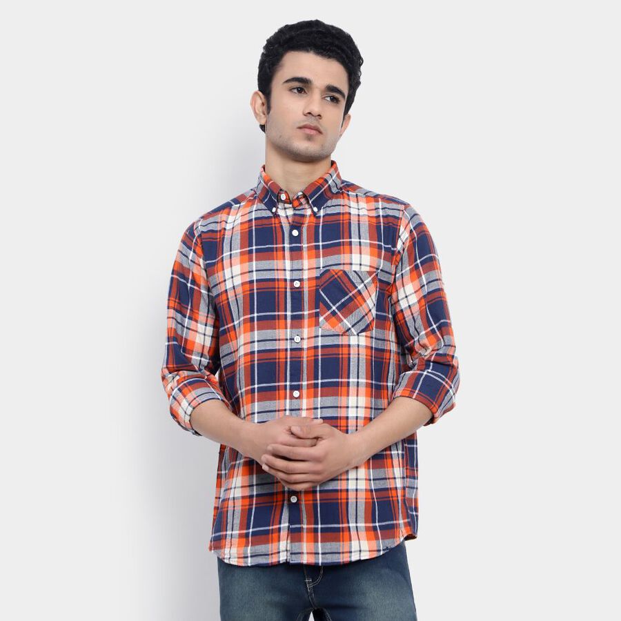 Cotton Checks Casual Shirt, Rust, large image number null