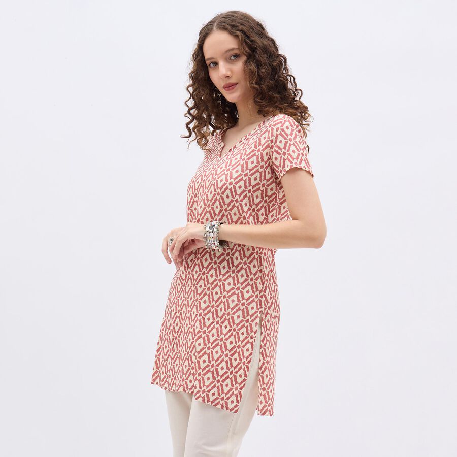 Ladies' Muted Terracotta Red V-Neck Printed Kurta, Lilac, large image number null