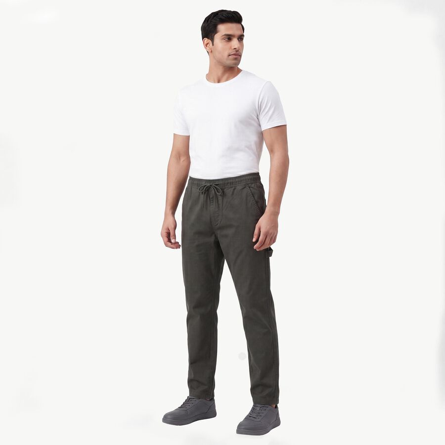 Men's Dark Green Slim Fit Casual Trousers, गहरा हरा, large