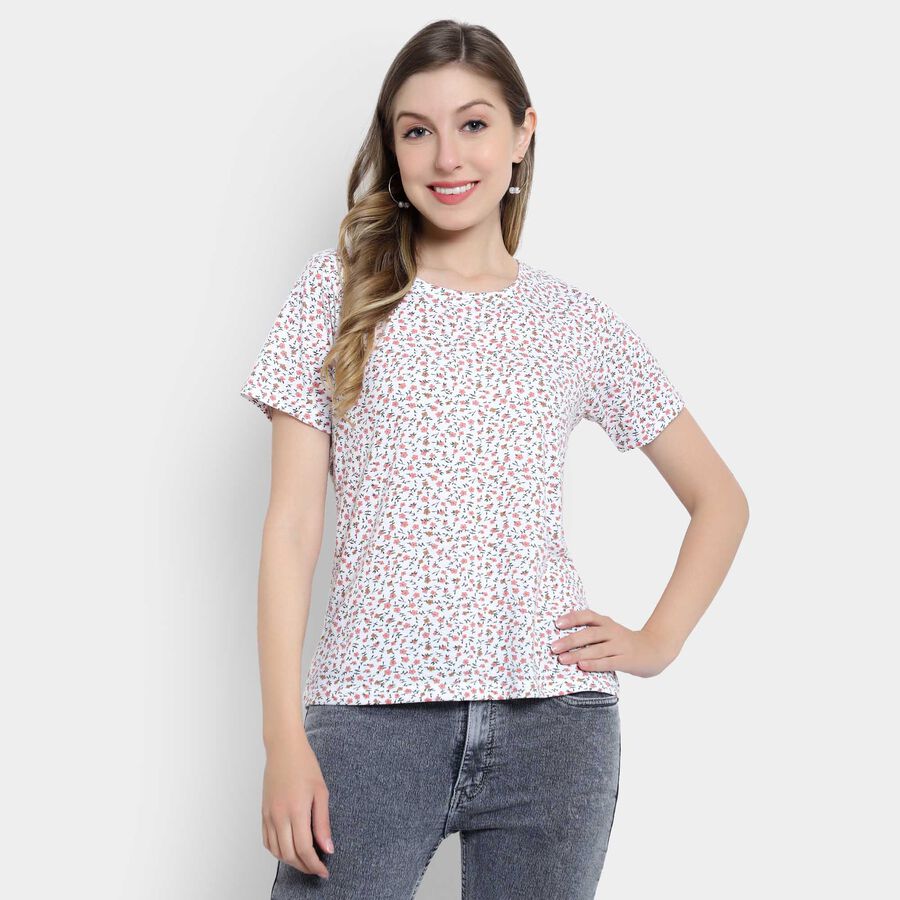 All Over Print Round Neck T-Shirt, White, large image number null
