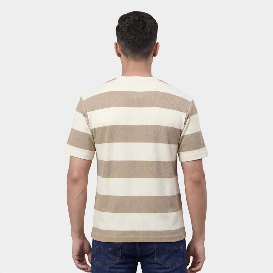 Men's Brown Round Neck Casual T-Shirt, Brown, large