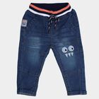 Infants Dark Blue Regular Fit Cartoon Patch Jeans, मध्यम नीला, small image number null