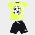 Boys' Green 100% Cotton Crew Neck Graphic Print Baba Suit, हल्का हरा, small