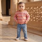 Infants Pink Crew Neck Striped Pullover, हल्का गुलाबी, small
