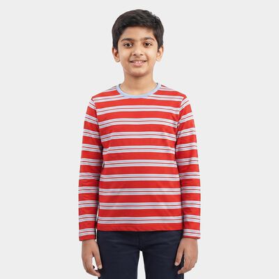 Boys Maroon Crew Neck Regular T-Shirt