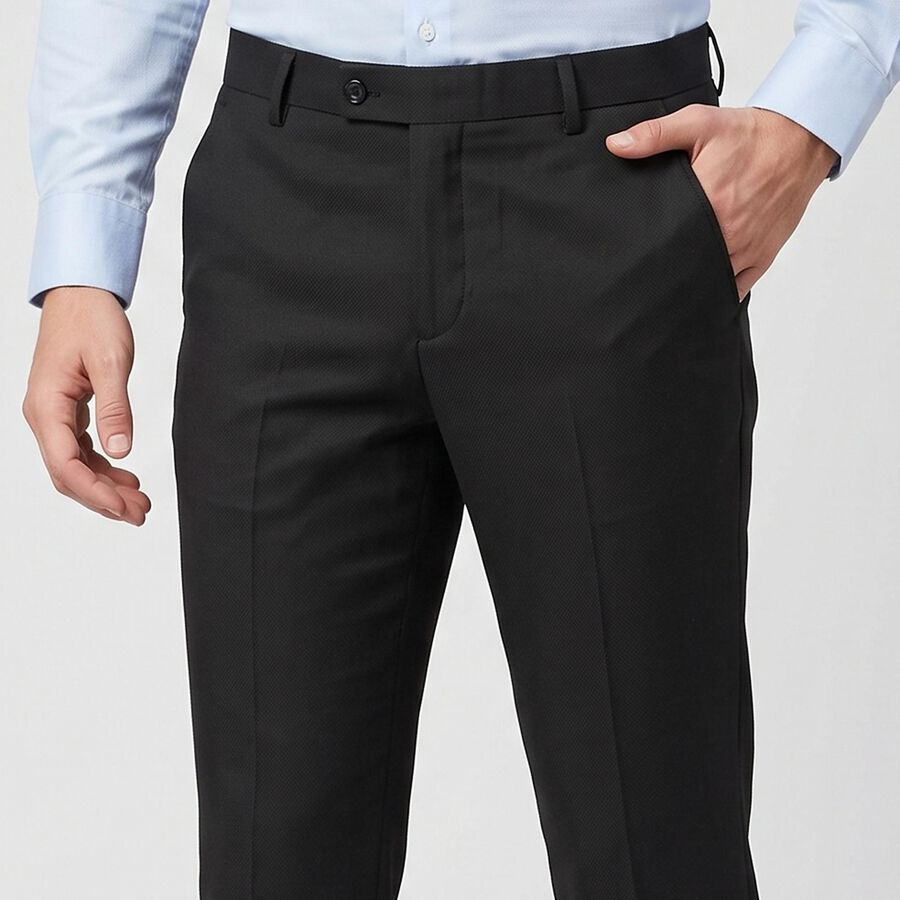 Men's Black Slim Fit Flat-Front Formal Trousers, Black, large