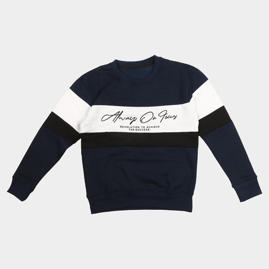 Boys' Navy Blue Crew Neck Pullover Sweatshirt, Navy Blue, large