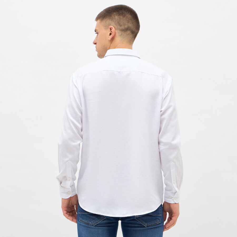 Men's Snow White Spread Collar Classic Shirt, सफ़ेद, large