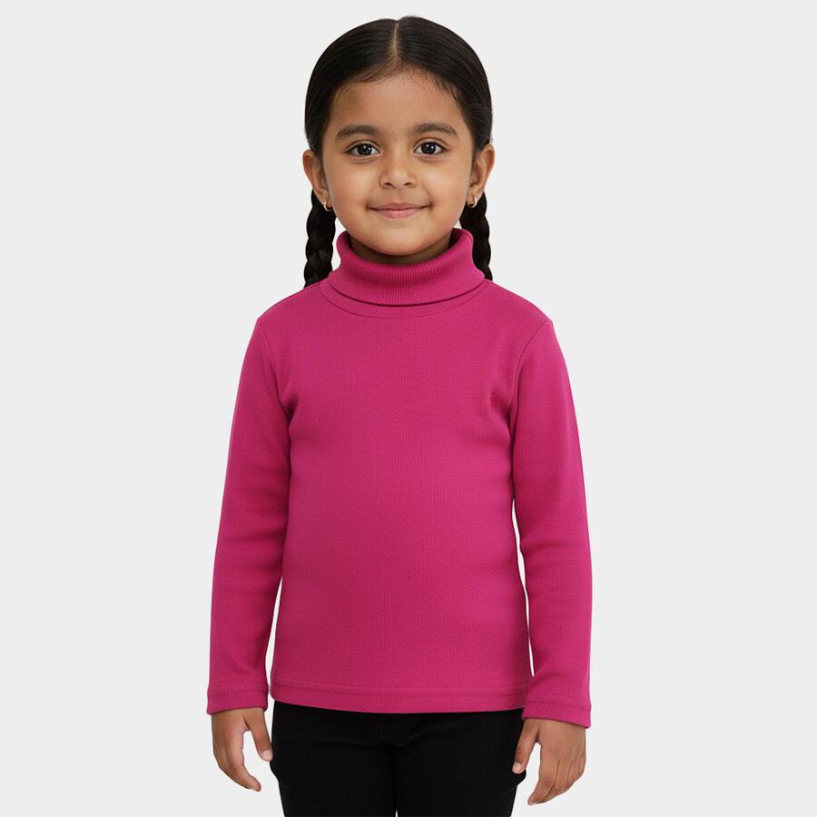 Girls Bright Magenta Turtleneck Casual Pullover, Purple, large image number null