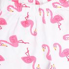 Girls' White Flamingo Printed T-Shirt and Shorts Set, सफ़ेद, small image number null