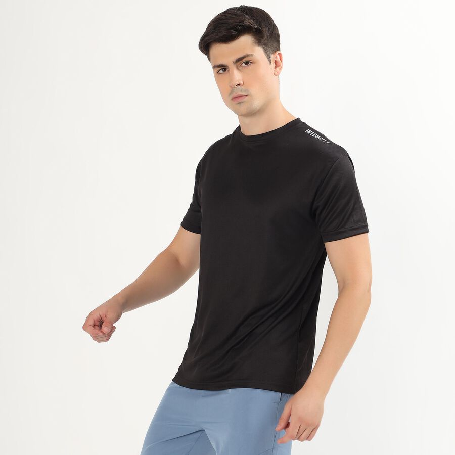 Men's Jet Black Crew Neck Athleisure T-Shirt, काला, large image number null