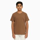 Boys Warm Brown Round Neck Casual Half Sleeve T-Shirt, Brown, small image number null