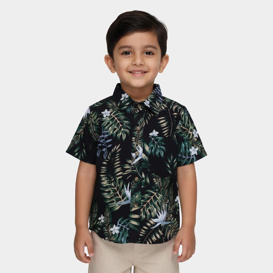 Boys Navy Blue Cotton Half Sleeve Classic Casual Shirt, Navy Blue, large