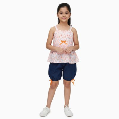 Girls Bright Coral Sleeveless Casual Shorts Set