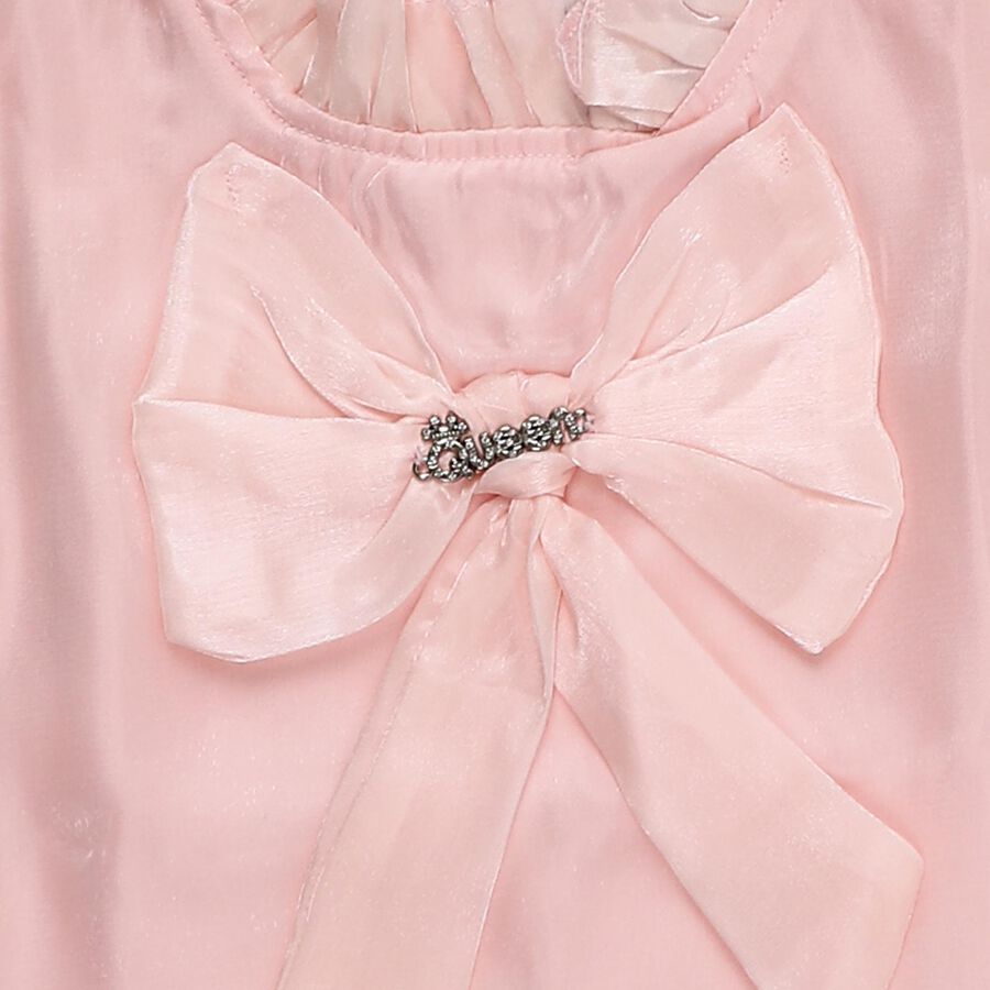 Girls' Pale Peach Ruffled Neck Romantic T-Shirt, Peach, large