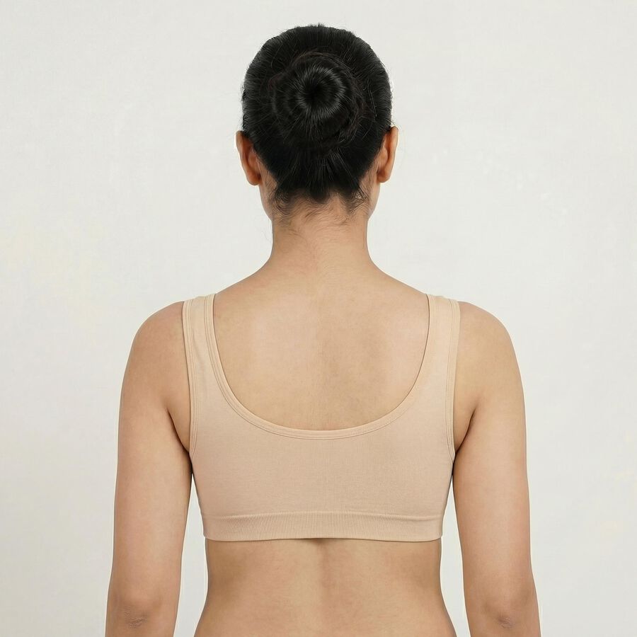 Women's Beige Wireless Seamless Bra, गहरा पीला, large